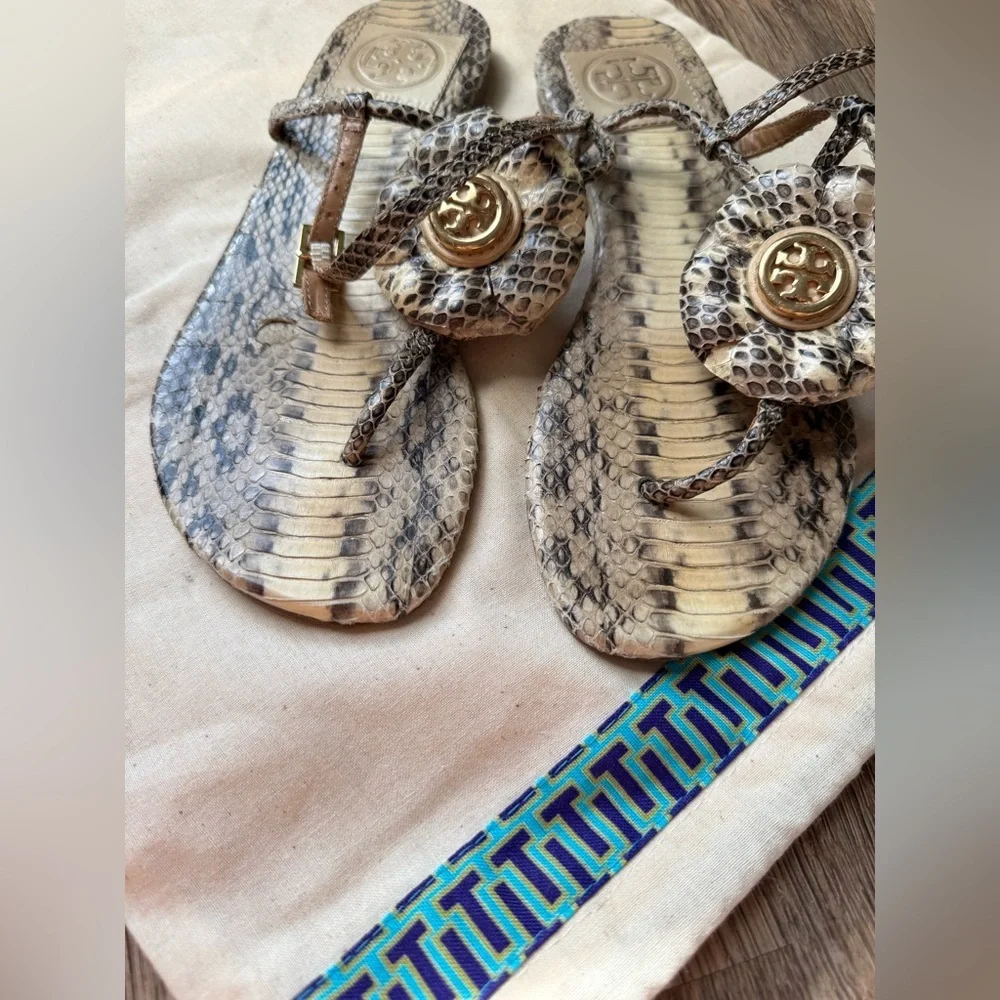 Tory Burch Snake Print Sandals Leather Size 5.5